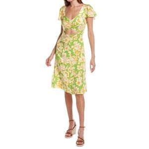 Flora‎ Bea NYC NWT Women’s Rika Midi Cutout Detail Flutter Sleeve Dress   Sz L